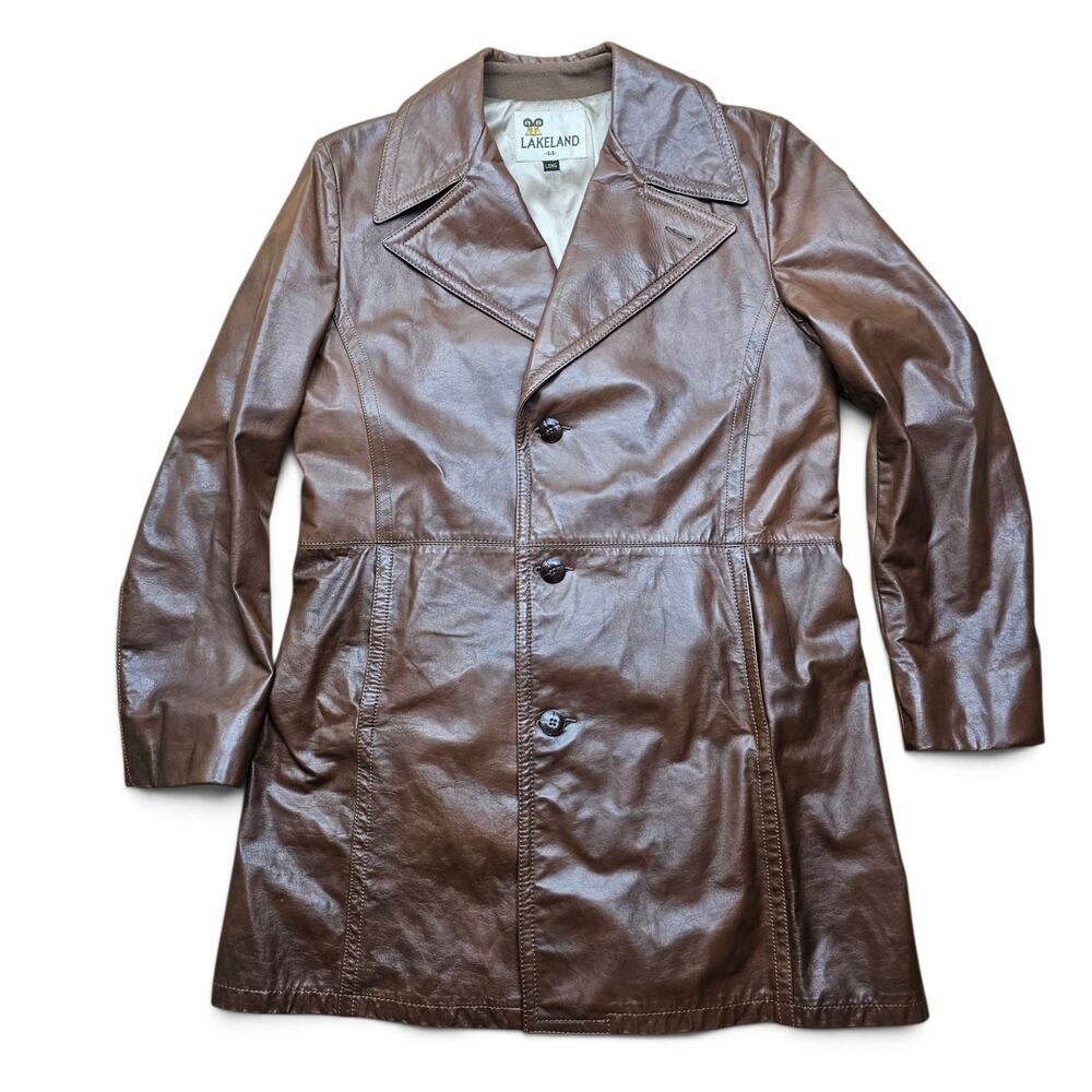LAKELAND Leather Rancher Coat Men's 44 Long VTG 70s Retro Western Indie Casual